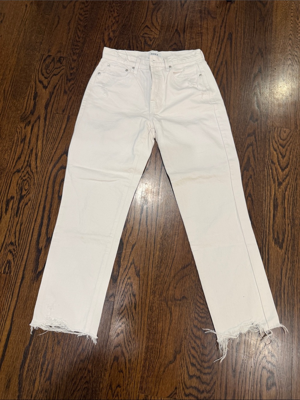pistola White Straight-Leg Jeans with Frayed Hem